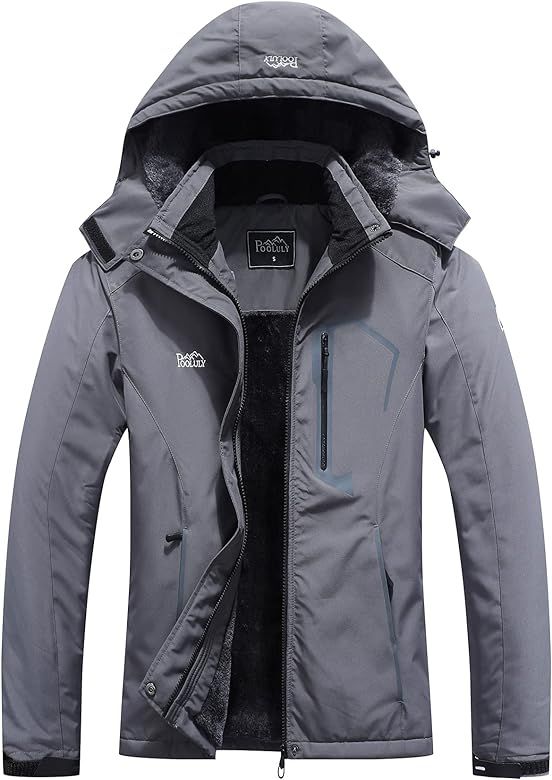 Pooluly Women's Ski Jacket Warm Winter Waterproof Windbreaker Hooded Raincoat Snowboarding Jackets | Amazon (US)