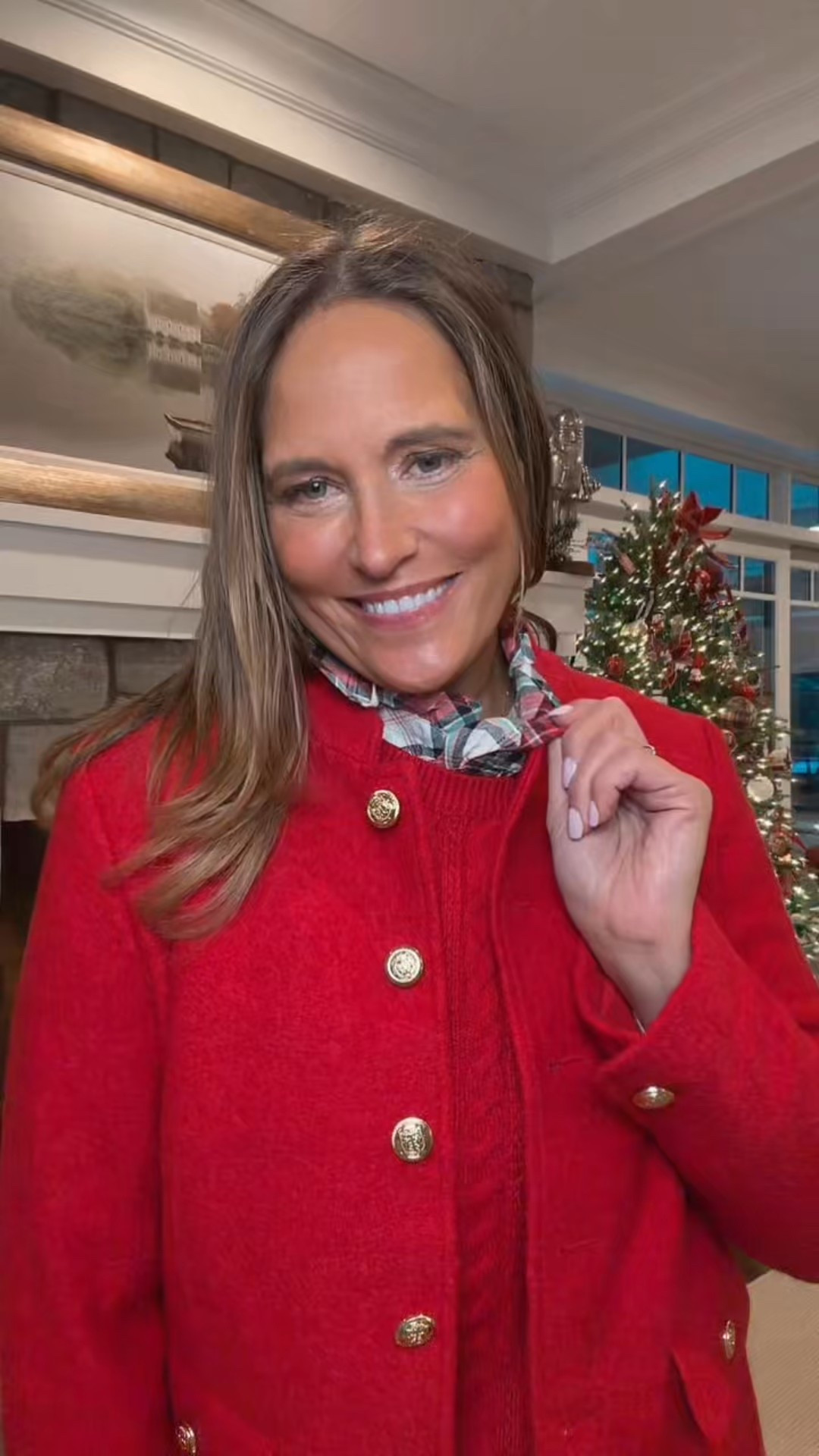 This red military jacket is so festive and i just found the ruffle neck holiday shirt of shirts.  

#LTKOver40 #LTKFindsUnder100 #LTKSaleAlert