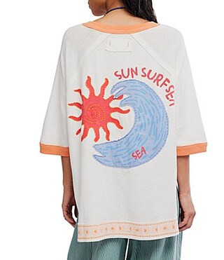 Free People We The Free Giulia Embroidered Patch Ringer Neck Raglan Sleeve Tee -  XS | Dillard's
