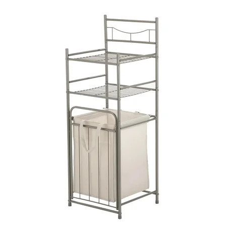 Mainstays Satin Nickel Bathroom Storage Tower with 2 Shelves and Removable Hamper | Walmart (US)