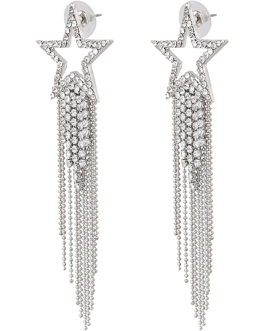 Women’s Tassel Earrings Star Ear Stud Pave Crystal Dangle Earrings Boho Waterfall Beaded Fringe... | Amazon (US)