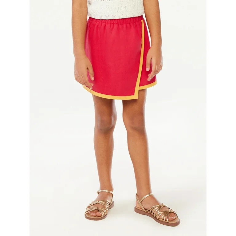 Scoop Girls Wrap Front Linen Blend Skort with Contrast Edge, Sizes 4-16 | Walmart (US)