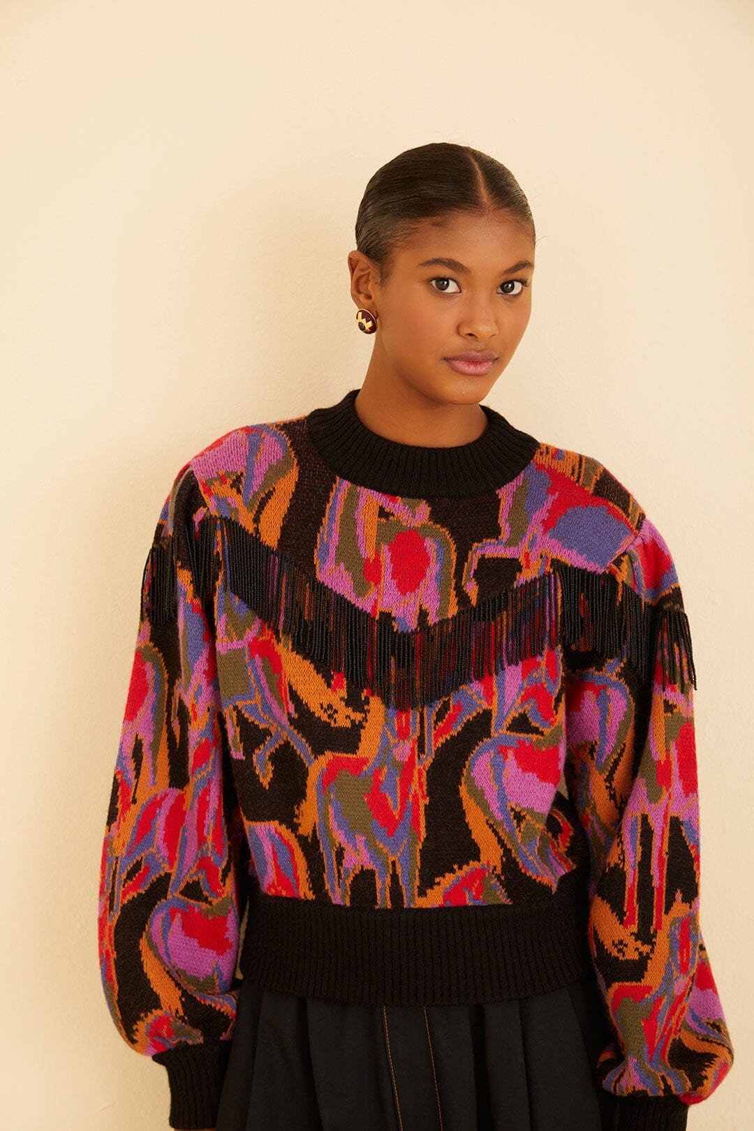 Black Wild Horses Fringe Sweater | FarmRio (US)