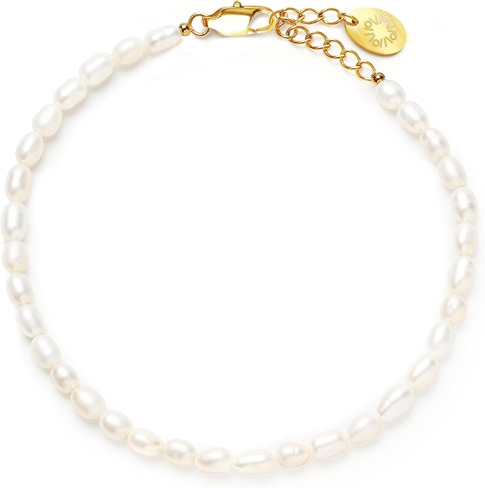 Adjustable Freshwater Pearl Bracelet for Women, 3-4mm x 5-6mm Rice-Shaped Pearls, 18K Gold PVD-Co... | Amazon (US)