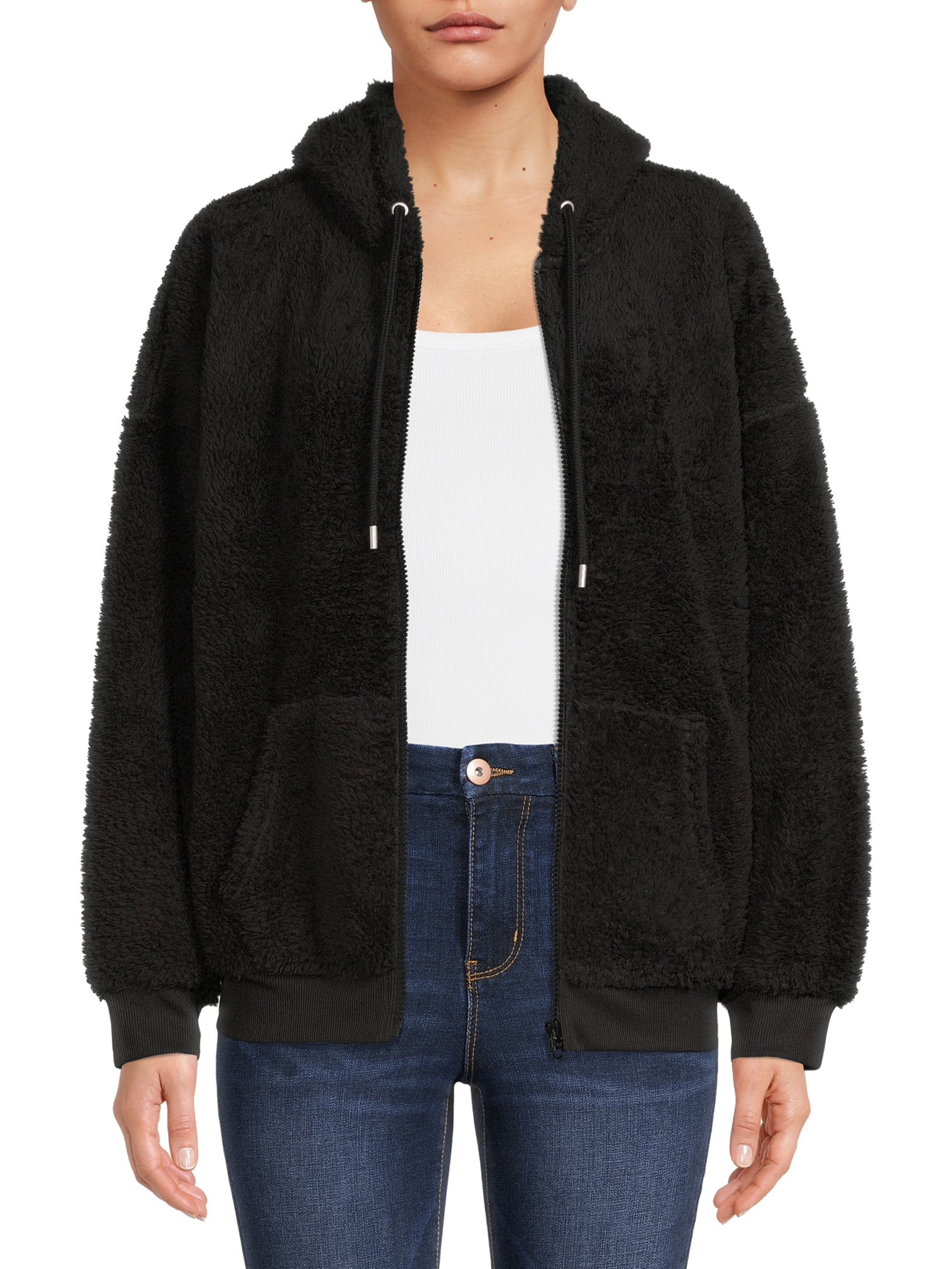 No Boundaries Junior's Faux Sherpa Hoodie - Walmart.com | Walmart (US)