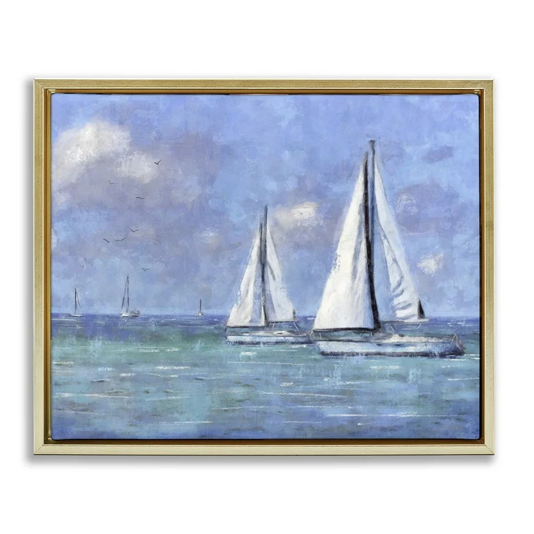 Stupell Industries Sailing Day Sailboats Landscape Painting Gold Floater Framed Canvas Art Print ... | Walmart (US)