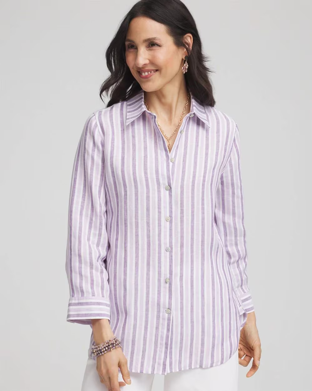 No Iron™ Plum Striped Linen Shirt | Chico's