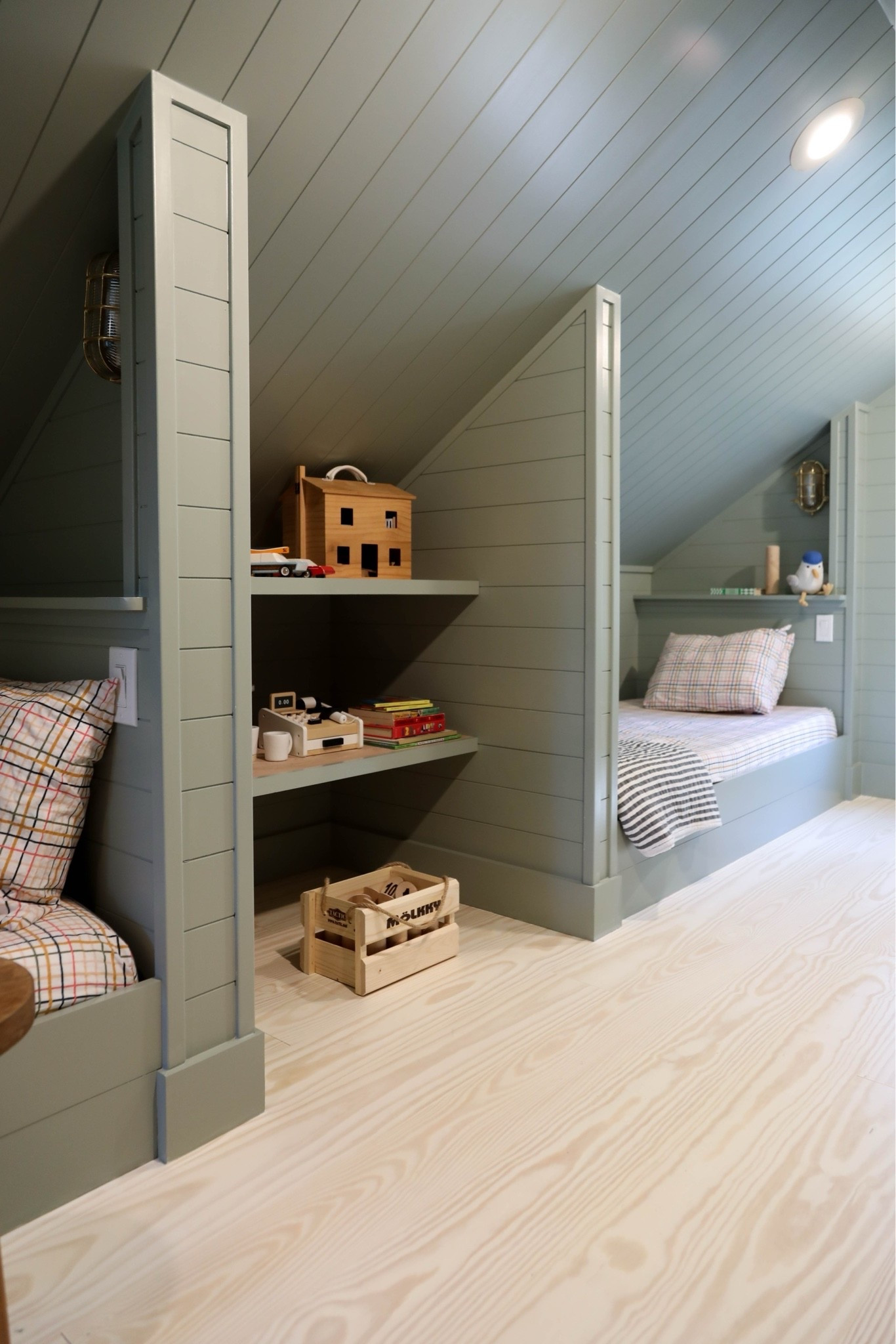 One of my favorite budget-friendly renovation hacks was using inexpensive metal bed frames as the base for these built-in bunks. Instead of building custom bunks from scratch, we simply wrapped the frames in wood, giving us the custom look while saving a significant amount on both labor and materials. Finished the room with cozy bedding, simple lighting, and warm wood accents to keep it inviting for guests.

Linking the exact and similar pieces here.

#LTKActive #LTKHome #LTKSaleAlert