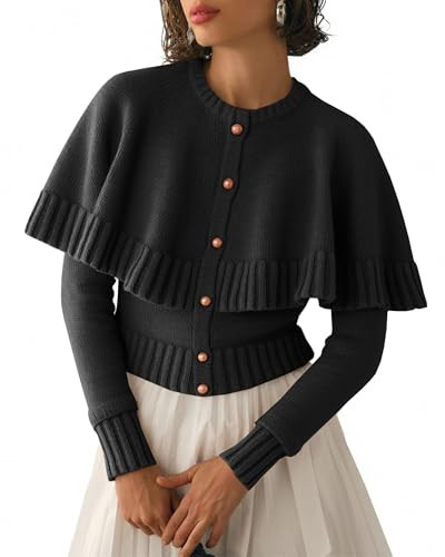 Saodimallsu Womens Cropped Cardigan Sweater Long Sleeve Fall Knit Cape Sweaters Button Up Trendy ... | Amazon (US)