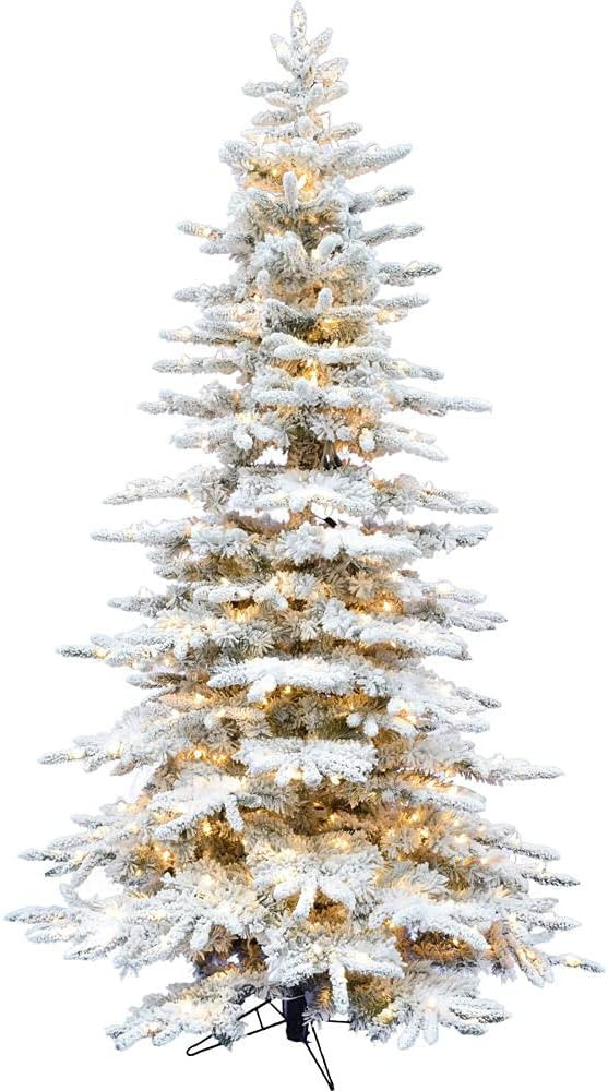 Fraser Hill Farm Pine Valley Flocked Christmas Tree, 9 Feet Tall, Includes White Incandescent Sma... | Amazon (US)