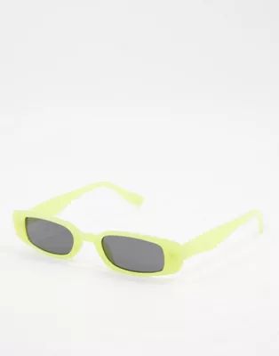 Skinnydip narrow rectangle sunglasses in lime | ASOS (Global)
