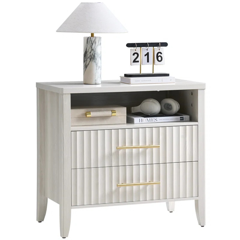 27inch Fluted 2 Drawers Nightstand Black - 1PCS | Wayfair North America