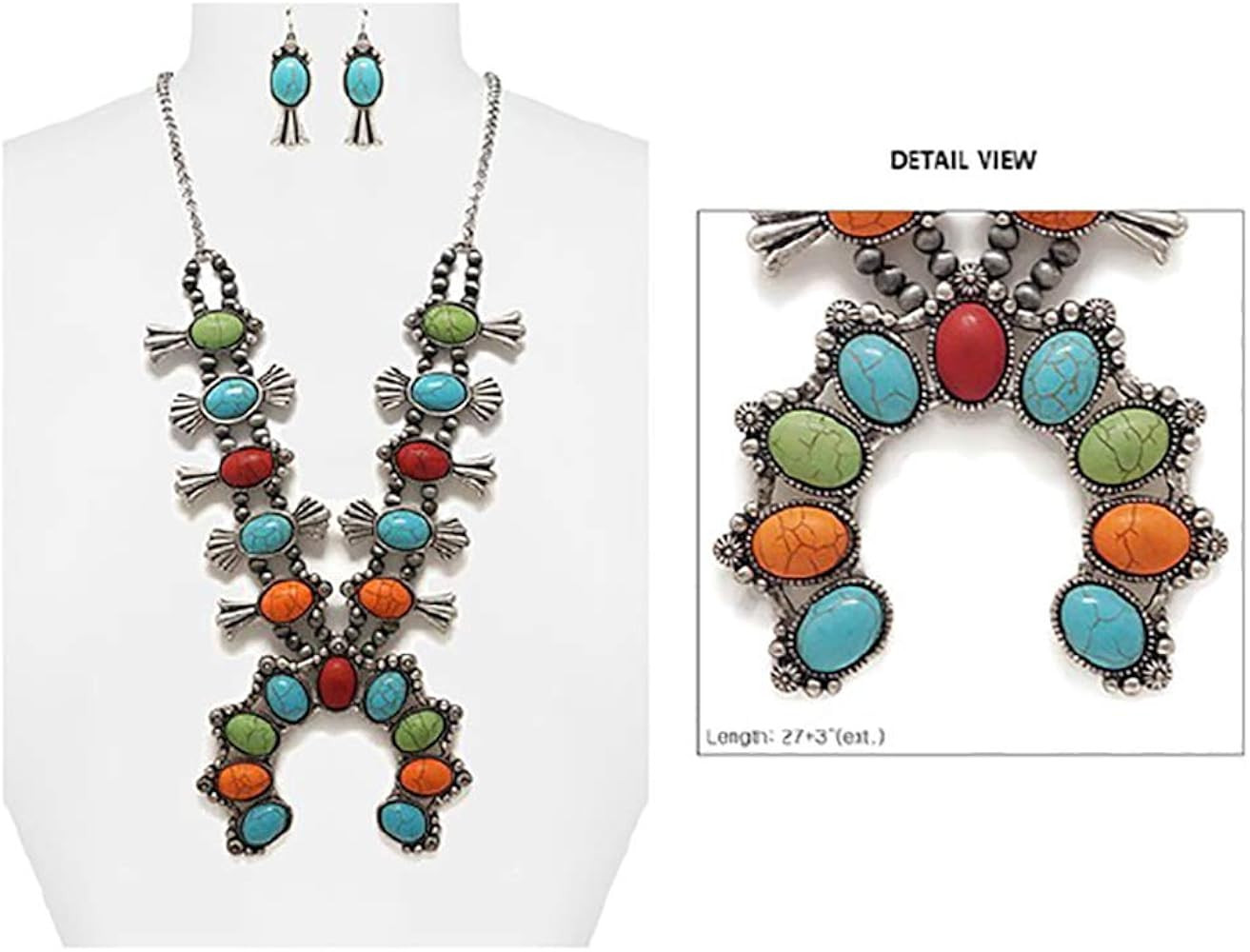 Rosemarie & Jubalee Women's Statement Western Howlite Squash Blossom Necklace Earrings Set, 27"-30"  | Amazon (US)