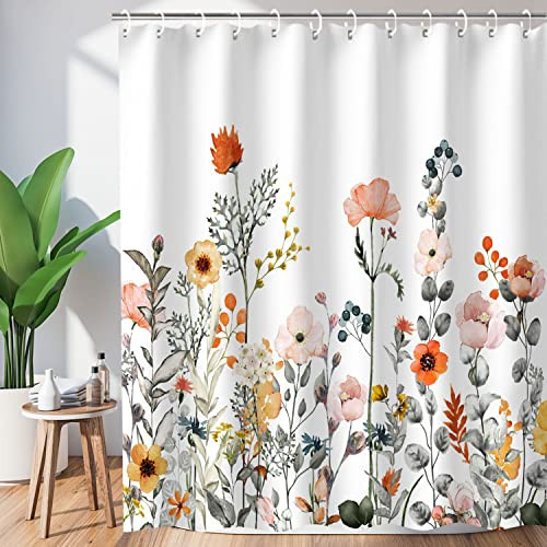 LIVILAN Floral Shower Curtains for Bathroom Flower Shower Curtain Pretty Shower Curtain Fabric Colorful Wildflower Flowered Shower Curtains with 12 Hooks Decorative Machine Washable, 72" W x 96" H | Amazon (US)