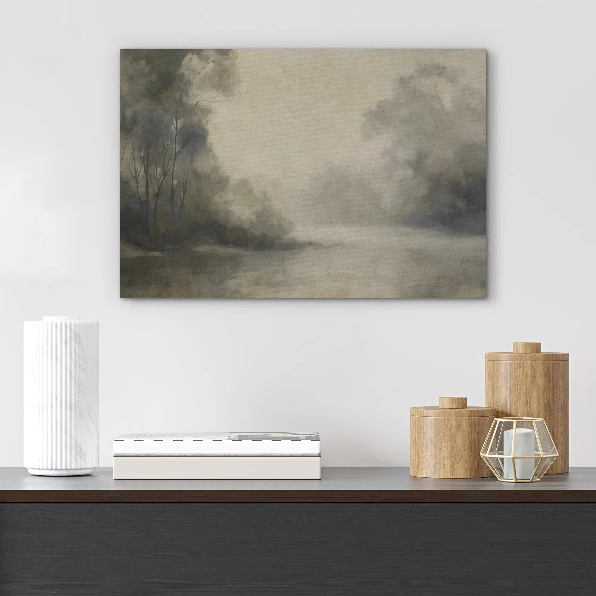 Abstract Landscape " Pastel Forest River Abstract Landscape Minimalist Framed Artwork Living Room... | Wayfair North America