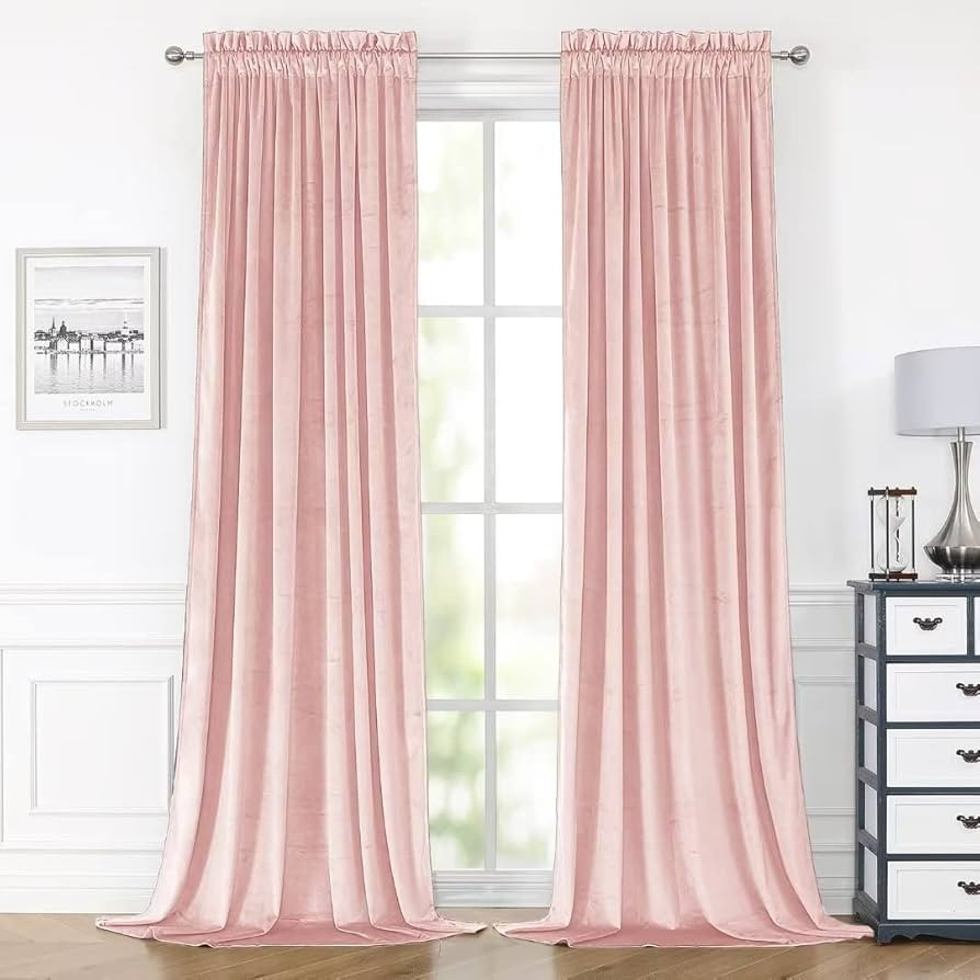 Pink Velvet Curtains 84 Inches for Bedroom, Thermal Insulated Curtains- Room Darkening Sun Blocki... | Amazon (US)