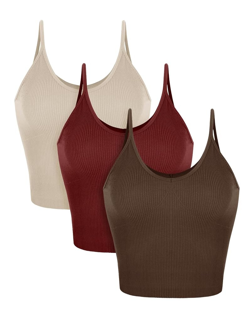 ODODOS V Neck Seamless Crop Tank for Women Ribbed Knit Soft Cropped Camisole Tops | Amazon (US)