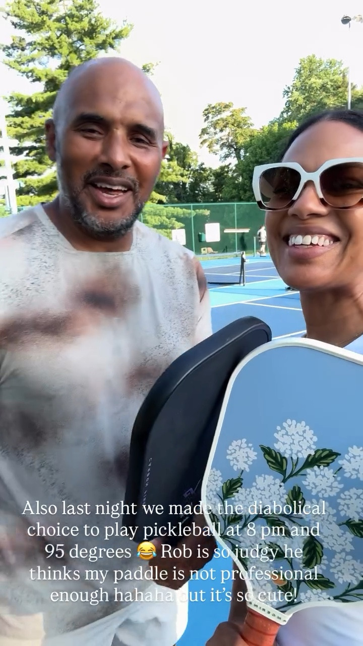Last night we made the diabolical choice to play pickle ball at 8pm and in 95 degrees 😂 Rob is so judgy he thinks my paddle is not professional enough hahah but it’s cute! Linked similar designs 🩵

#LTKActive #LTKSeasonal #LTKStyleTip