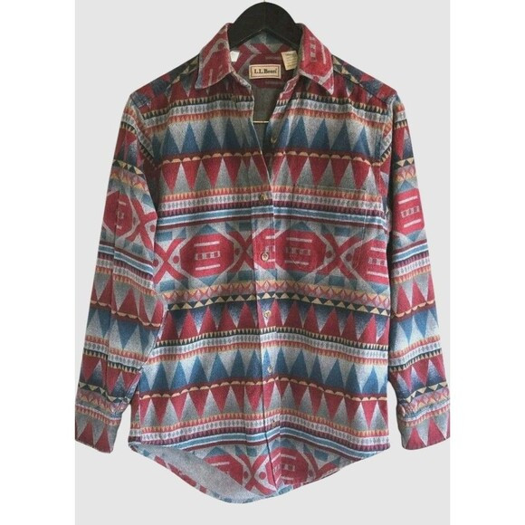 Vintage L.L. Bean Up Shirt Womens Small Red Blue Aztec  Long Sleeve | Poshmark