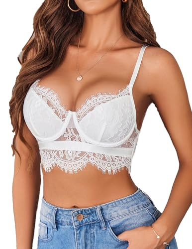 Avidlove Bustier Cami Top Y2k Tank Top Sheer Lace Crop Camisole (White XX-Large) | Amazon (US)