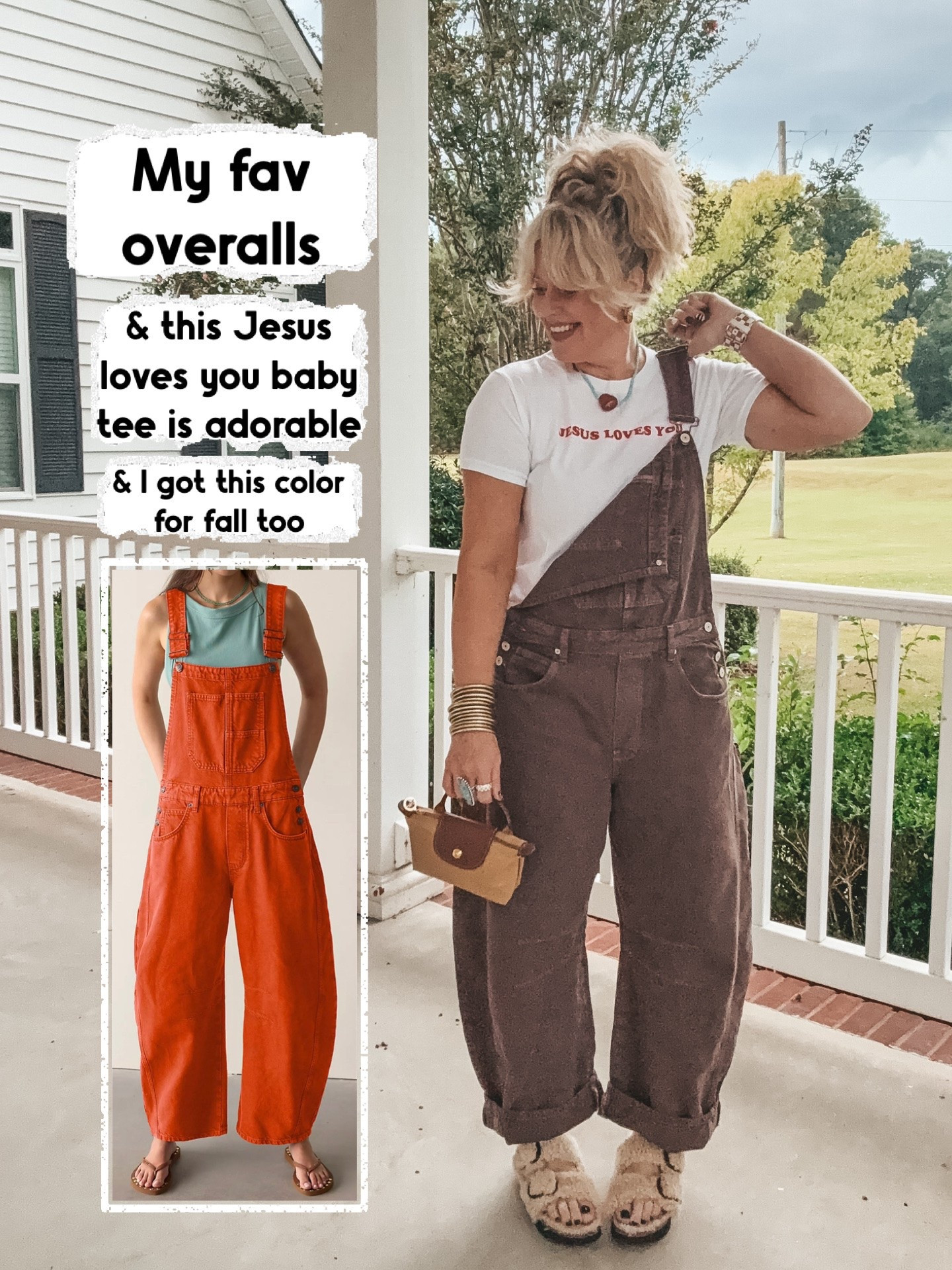 Cutest and most fan overalls I own! I wear a medium. I have the orange ones too and can’t wait to wear them! 🍂
My tee is a medium too.

#LTKOver40