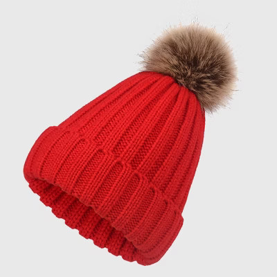 Anna-Kaci Women's Cable Knit Beanie with Faux Fur Pom-Pom - Warm Stretchy Winter Hat for Casual Daily Wear - Red | Target