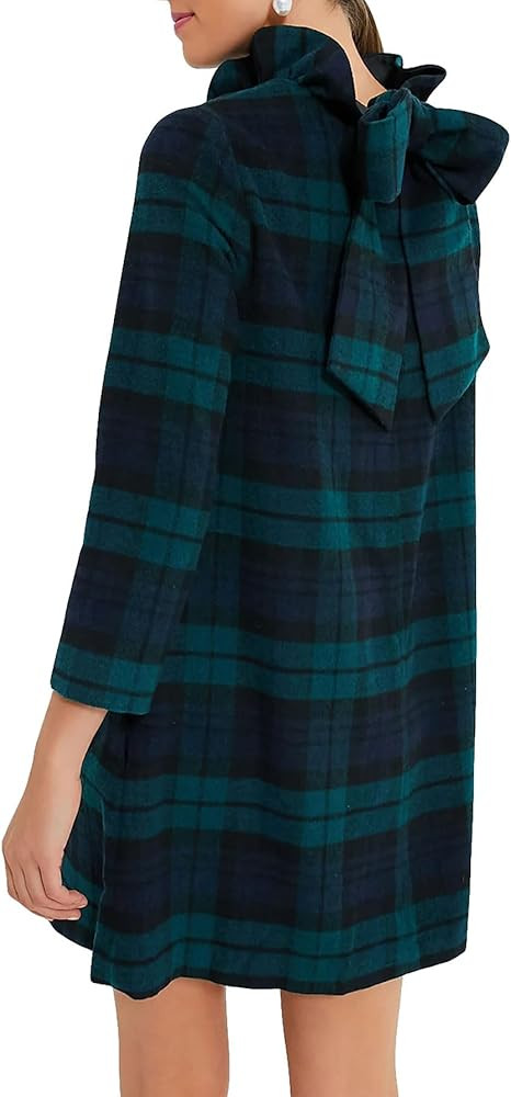 Women's Fall Plaid Tunic Mini Dress Bow Tie Back Long Sleeve Ruflle Shirt Shaket Jackets with Pockets | Amazon (US)