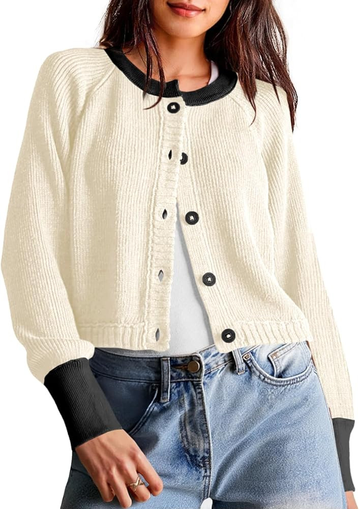 Saodimallsu Womens Cropped Cardigan Sweaters Button Down Open Front Long Sleeve Fall Trendy Color... | Amazon (US)