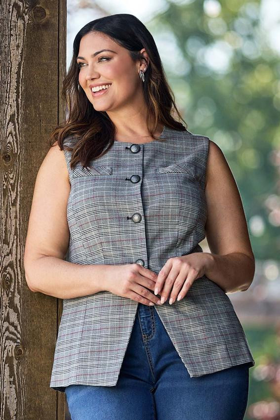 Plus Size Plaid Button Front Vest | Cato Fashions