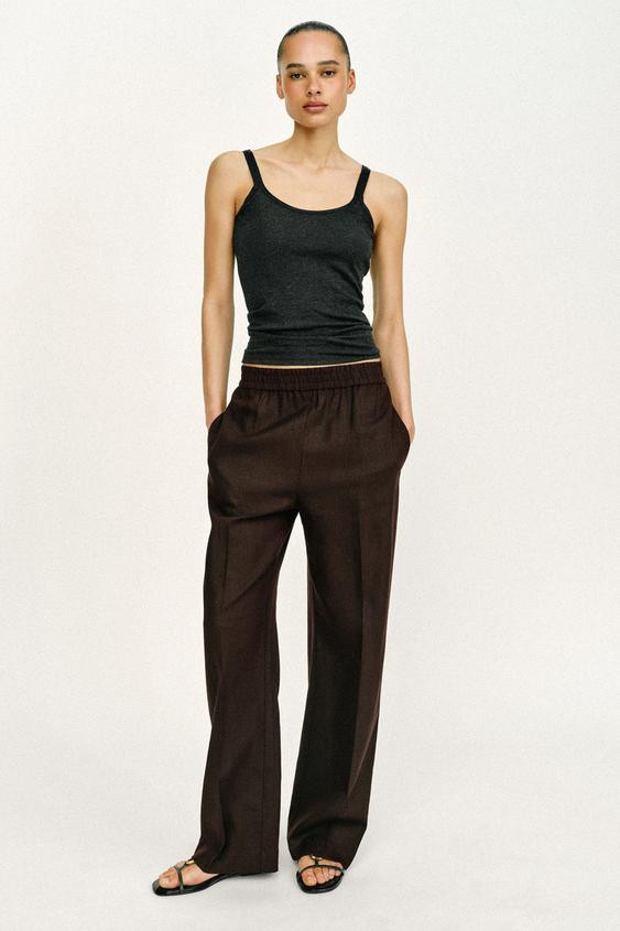 LINEN STRAIGHT LEG PANTS | Zara US