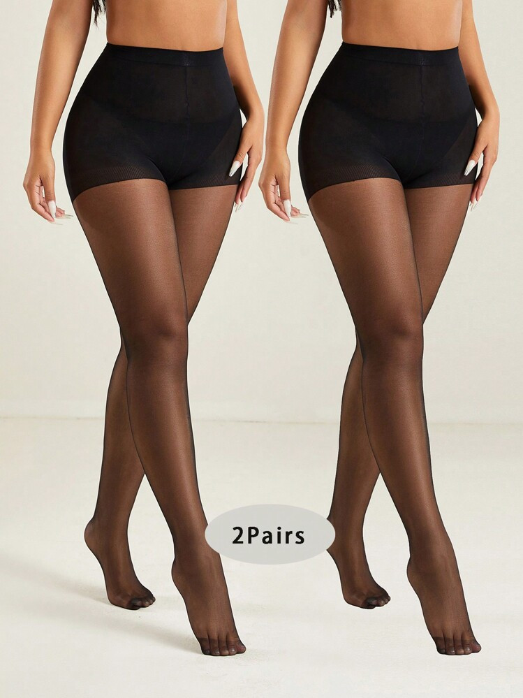 2 Pares De Medias Negras Transparentes Y Sexys De 20D Para Mujer, Con Un Diseño Minimalista Y Cómodo | SHEIN