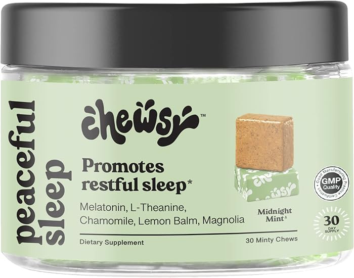 Chewsy Peaceful Sleep Chews, Sleep Support, 3 mg Melatonin, 200 MGS L-Theanine, Chamomile, Lemon ... | Amazon (US)