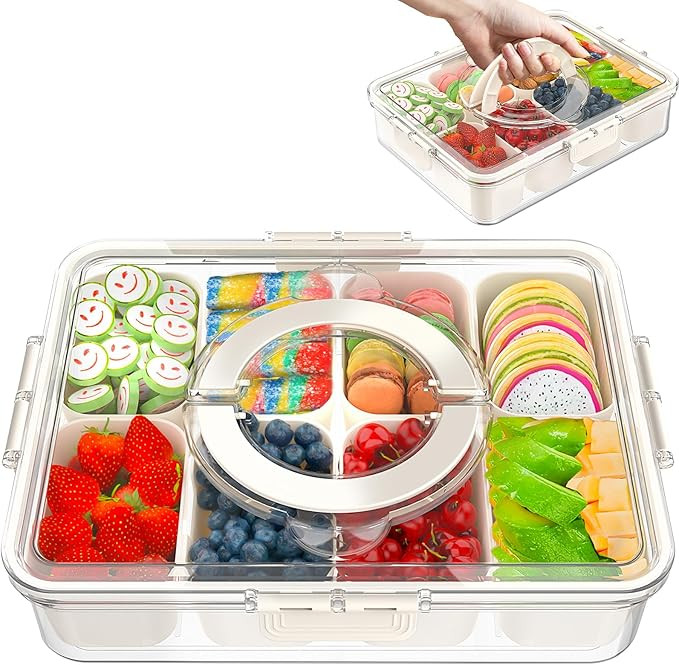 Snackle Box Container,Divided Serving Tray with Lid and Handle,Portable Snack Box for Candy, Frui... | Amazon (US)