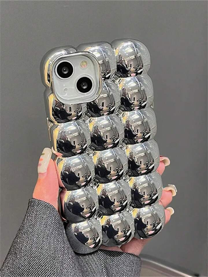 1PC Luxury Stylish 3D Grid Plating Silver Phone Case Compatible With IPhone 15 14 13 12 Pro Max 1... | SHEIN
