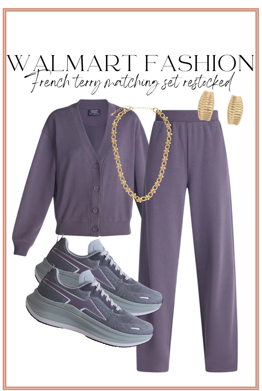 The Walmart matching set everyone loved is RESTOCKED! 🙌 This French terry cardigan and pant set is such a good elevated casual outfit for fall. I love this pretty muted purple color paired with sneakers and simple gold jewelry! Wear the pieces together for an easy matching set moment or mix them into your everyday wardrobe separately. Comfortable, cute and perfect for school drop-off, errands, travel days or casual weekends!

#walmartfashion #walmartfinds #walmartstyle #walmartnewarrivals #walmartmatchingSet #matchingset #fallfashion #casualstyle #affordablefashion #momstyle #traveloutfit #schooldropoffstyle #everydayoutfit #walmartoutfit

#LTKootd #LTKPetite
