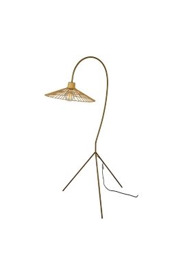 Kalalou Antique Brass Finish Floor Lamp w/ Rattan Umbrella Shade | Ashley Homestore