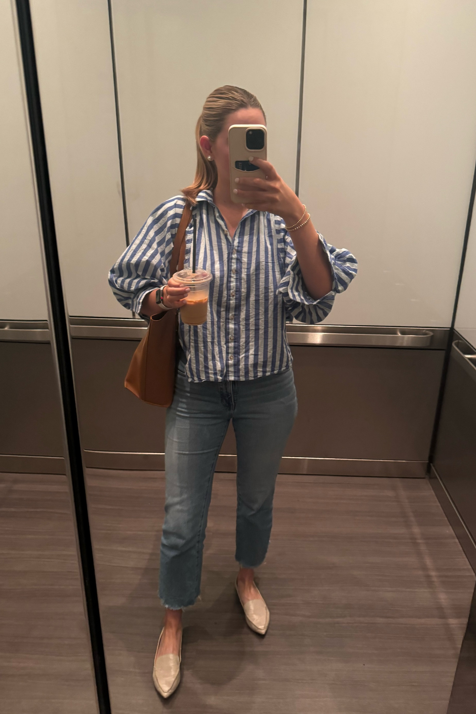 work outfit for today! business casual — loving this top from anthro and need it in pink!