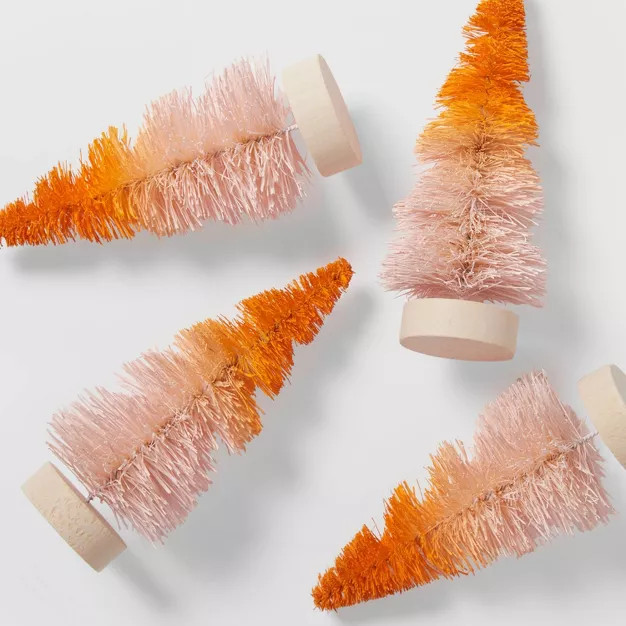 4pk You Put a Spell on Me Bottle Brush Halloween Artificial Tree Orange/Pink - Hyde & EEK! Bo... | Target