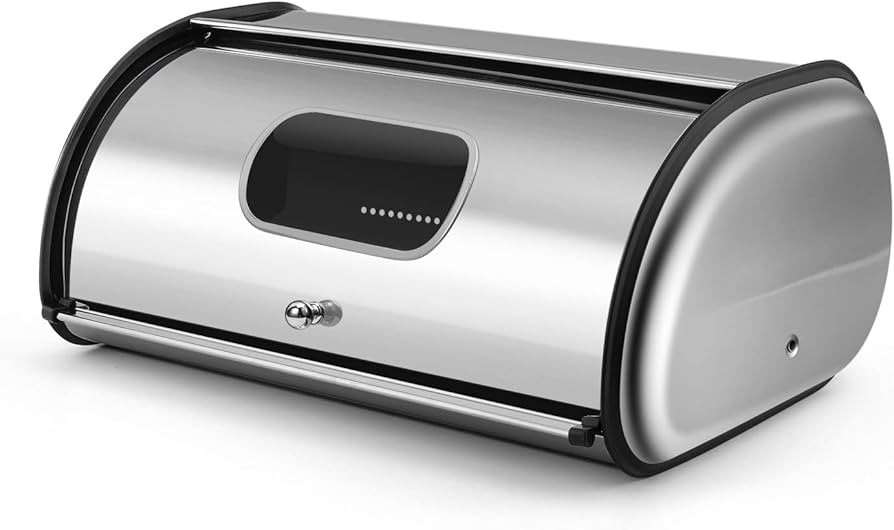 Amazon.com: Flexzion Stainless Steel Countertop Bread Box Kitchen Storage, Roll Top Bread Box wit... | Amazon (US)