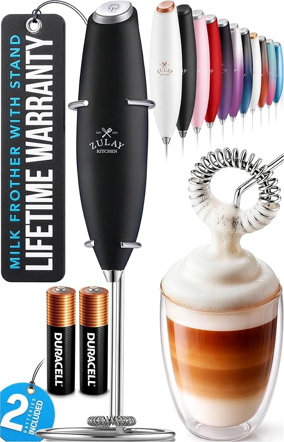 Zulay Kitchen Powerful Milk Frother Wand With 2 Duracell Batteries - Ultra Fast Handheld Drink Mi... | Amazon (US)