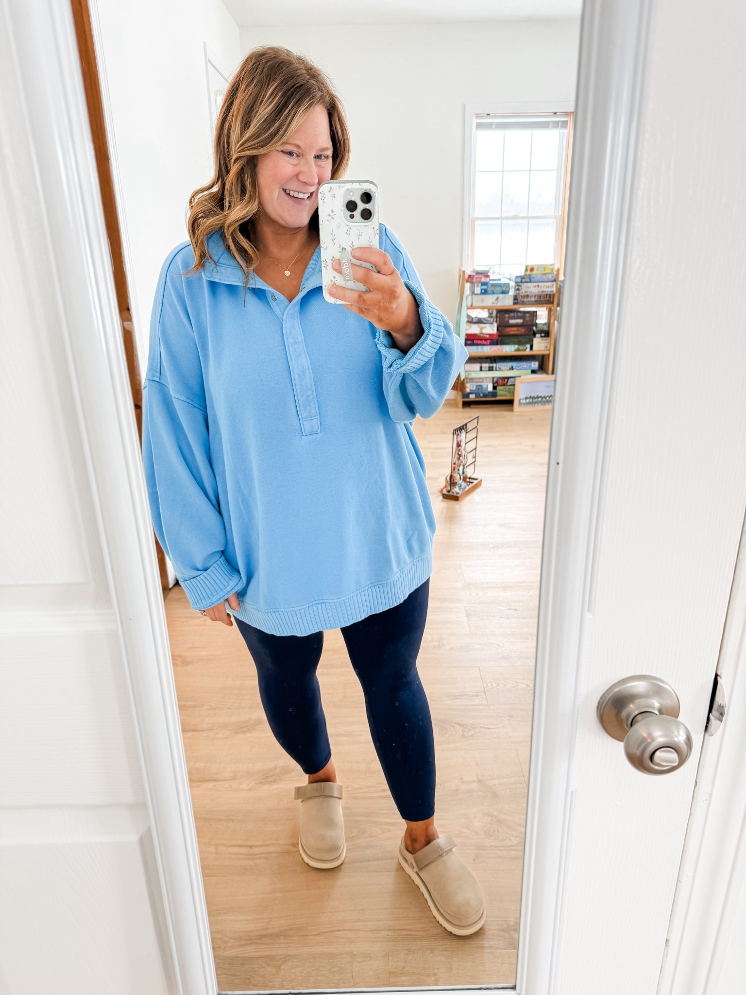 My favorite pullover is 30% off today and so are my leggings!!

 love both of these pieces from Aerie
 Perfect for a comfy day at home.  I’m wearing an XL in the snap pullover but could do a large.  My leggings are an XL short  

#LTKBump #LTKSaleAlert #LTKMidsize