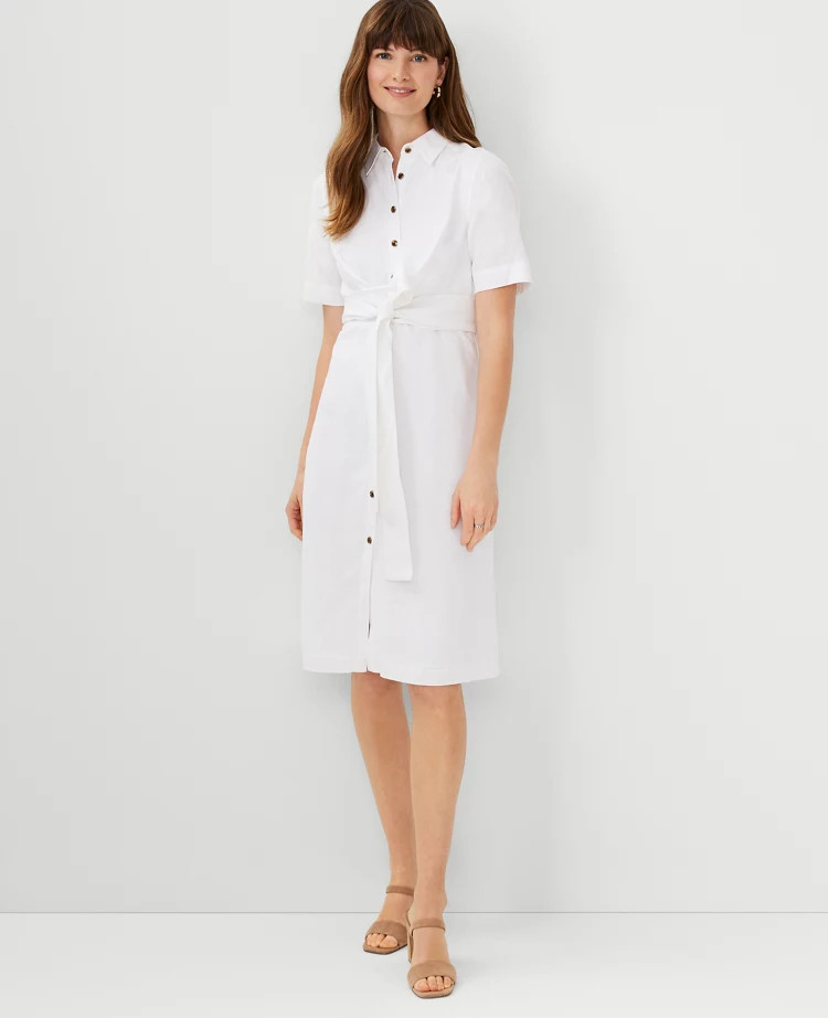 Tie Waist Linen Blend Shirtdress | Ann Taylor (US)