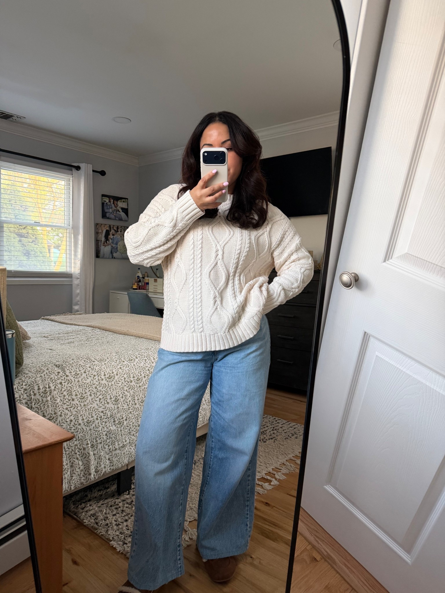 everyday outfit casual outfit cable knit sweater, cinch baggy jeans sweater in a small amazon finds amazon must have  

 #LTKootd #LTKmomlife #LTKPetite