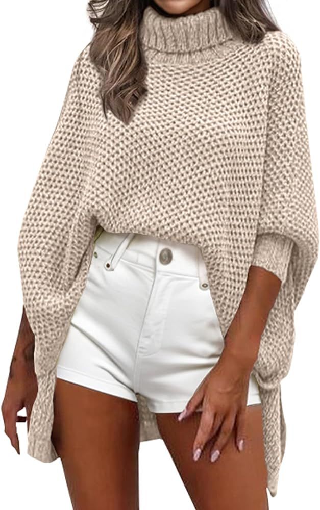 Angashion Women 2024 Fall Sweater - Long Sleeve Trendy Casual Turtleneck Oversized Chunky Knit Pu... | Amazon (US)