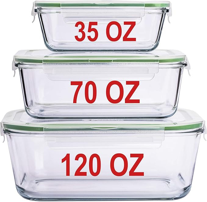 LARGE Glass Containers for Food Storage with Locking Lids Baking Dish Set 3 120 OZ/70 OZ/35 OZ Me... | Amazon (US)