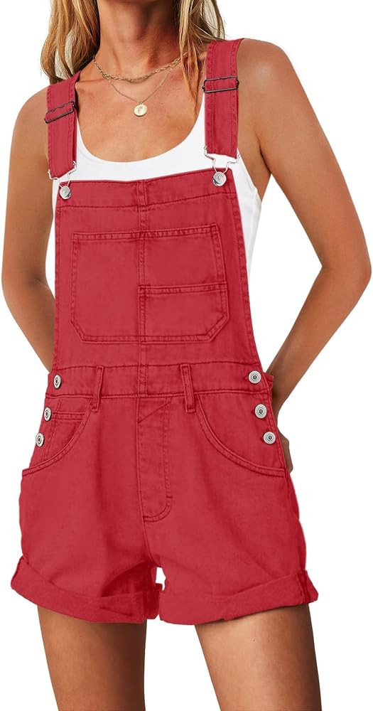 ReachMe Womens Casual Adjustable Bib Overall Shorts Classic Cuffed Hem Shorts Romper Vintage Shor... | Amazon (US)
