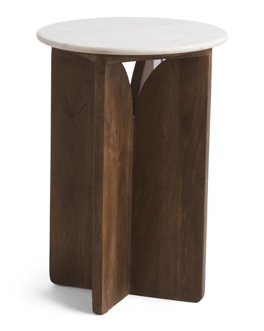 24in Marble Solid Wood Accent Table | TJ Maxx