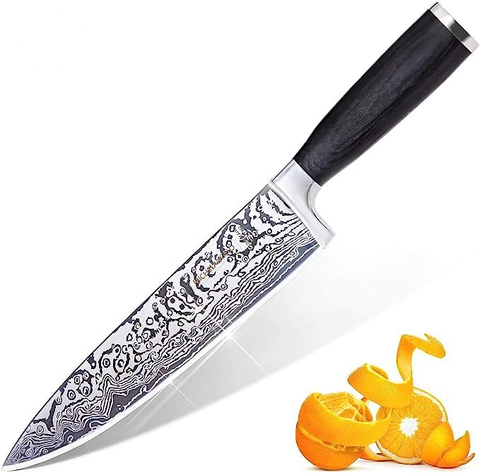 MICHELANGELO Super Sharp Professional Chef's Knife with Etched Damascus Pattern, High Carbon Stai... | Amazon (US)