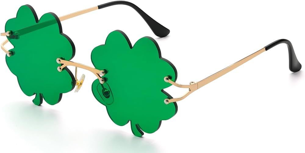 IOHLNG St. Patrick's Day Shamrock Sunglasses Irish Four Leaves Clover Green Glasses | Amazon (US)