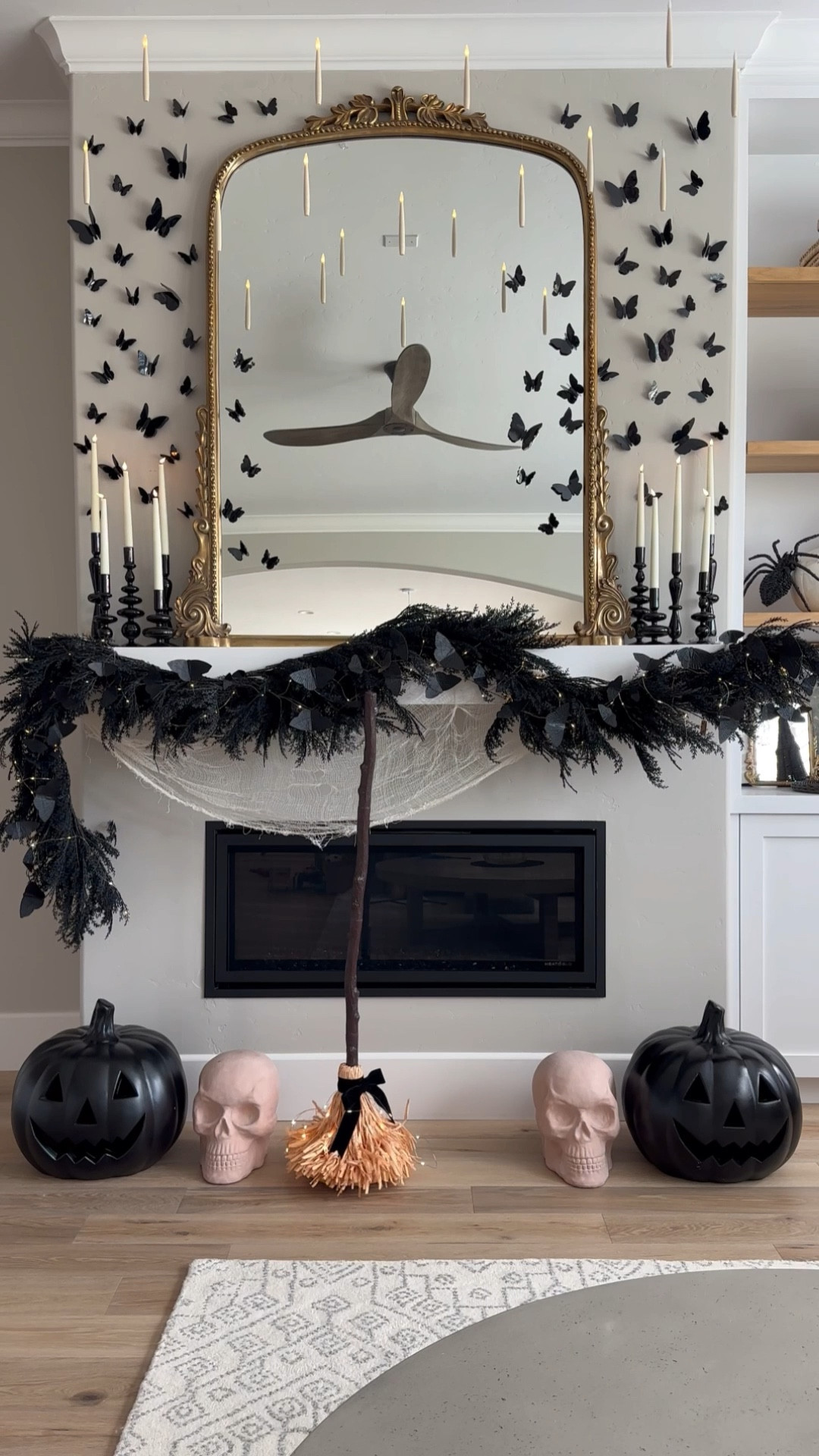 Halloween mantel 👻🖤🎃 giant pumpkins I spray painted black! Garland is old from Crate and Barrel but linking similar ones 

#LTKSeasonal #LTKHome #LTKVideo